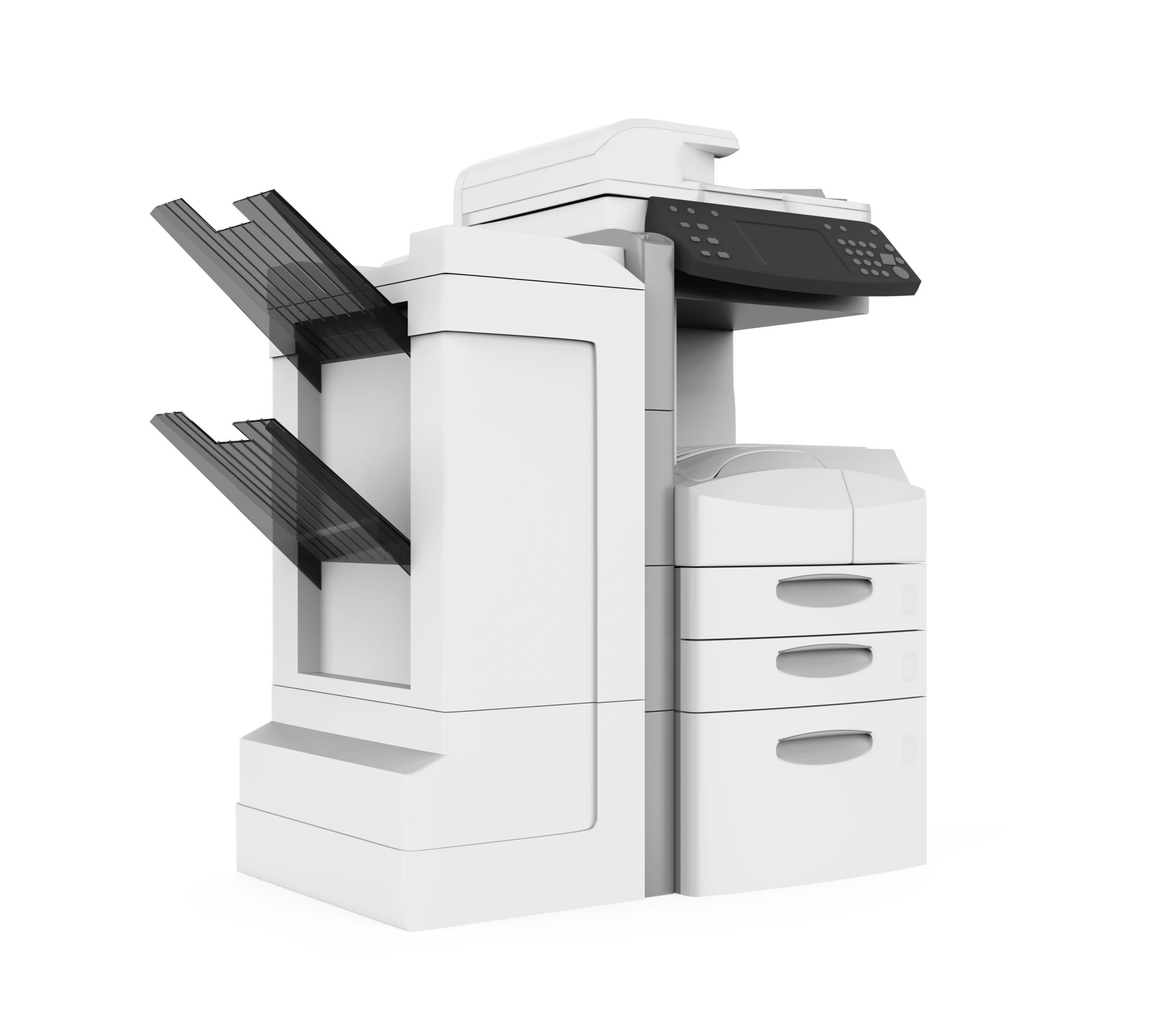 Office Multifunction Printer Isolated Copier photo to signify copier lease contract management software with RenewAlert